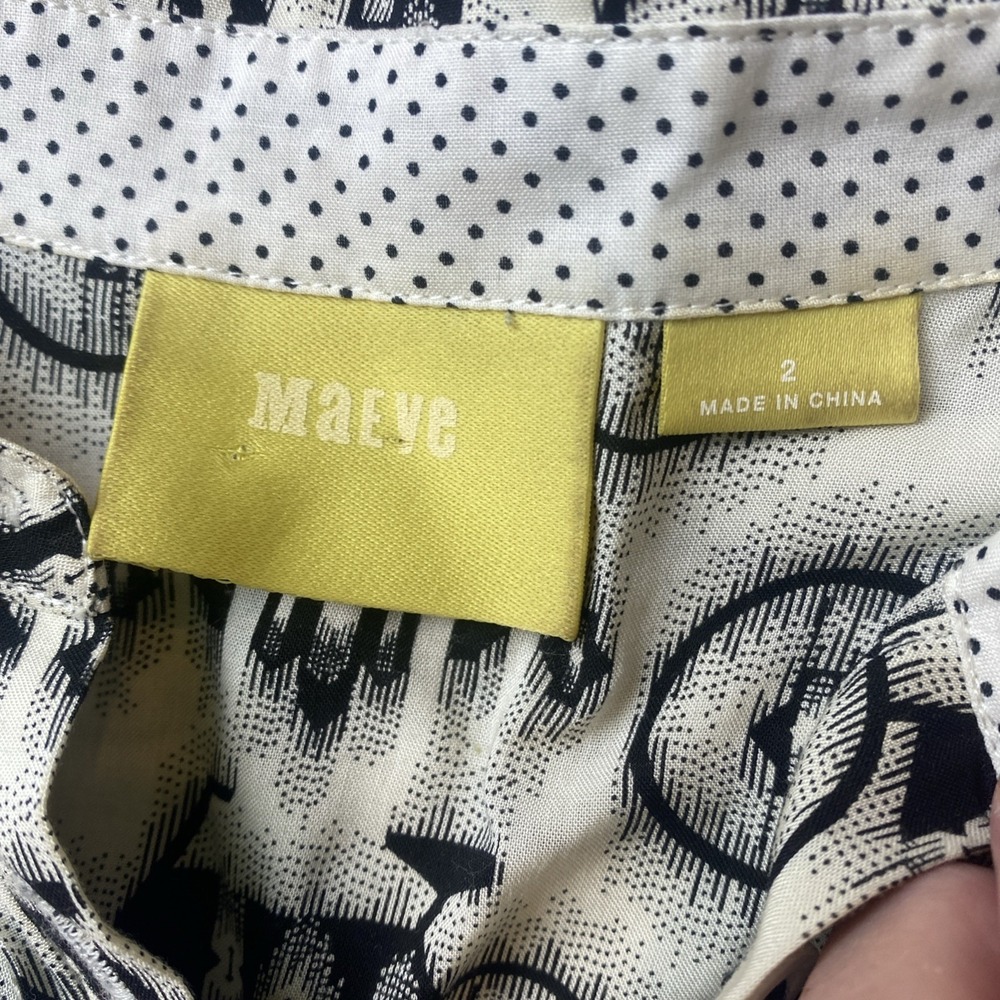 Anthropologie MAEVE Bicycle Motif Whimsy Pull Over Black/White sz 2 Long Sleeve - Picture 2 of 10